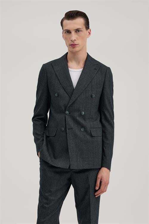 Lacivert Dar Kalıp - Slim Fit Takım Elbise Kruvaze