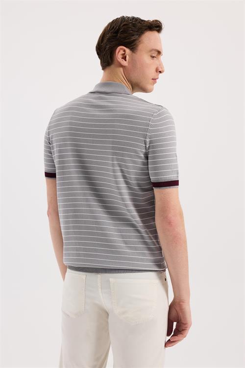 Gri Dar Kalıp - Slim Fit T-Shirt Polo Düğmeli