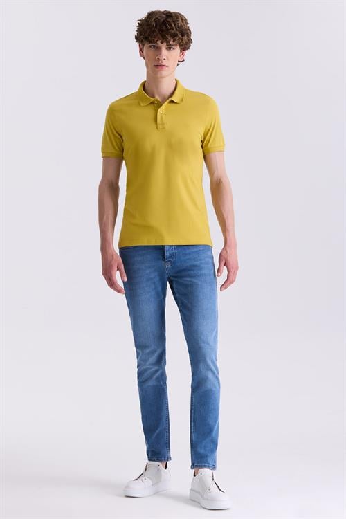 Koyu Sarı Slim Fit Polo Yaka T-Shirt