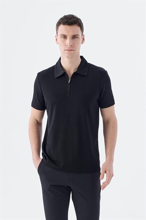 Dar Kalıp - Slim Fit Serili T-Shirt-Jakamen  Apaş Yaka  Serili