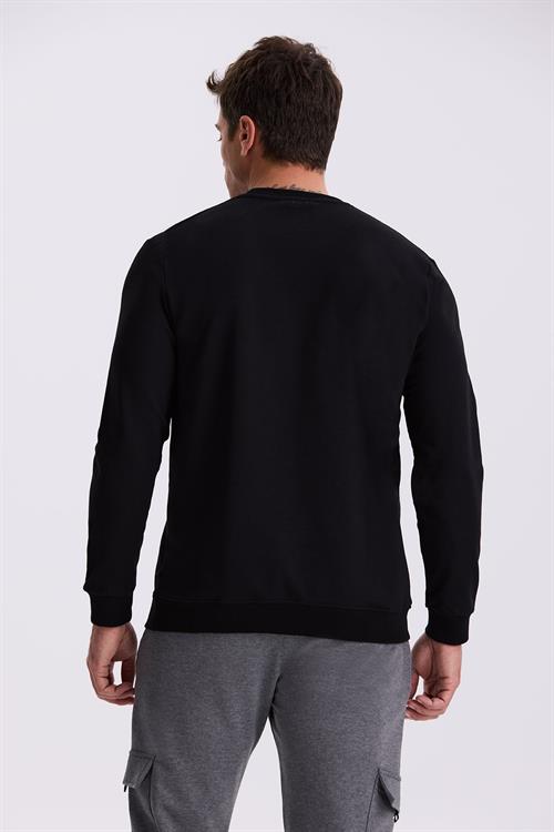 Siyah Slim Fit Bisiklet Yaka %100 Pamuk Sweatshirt