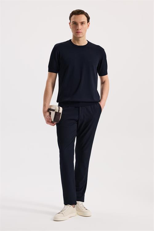 Lacivert Dar Kalıp - Slim Fit T-Shirt Bisiklet Yaka