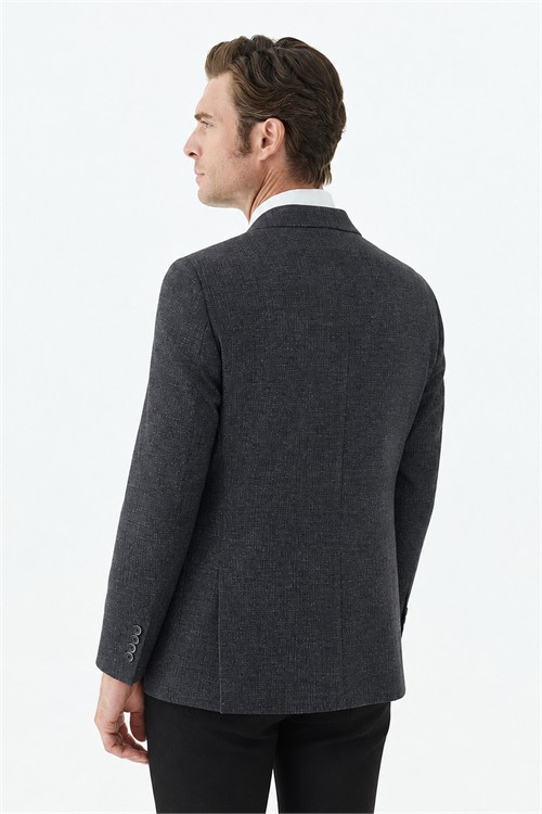 Antrasit Slim Fit Mono Yaka Desenli Ceket
