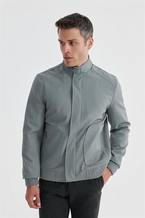 Gri Comfort Fit Dik Yaka Casual Mont