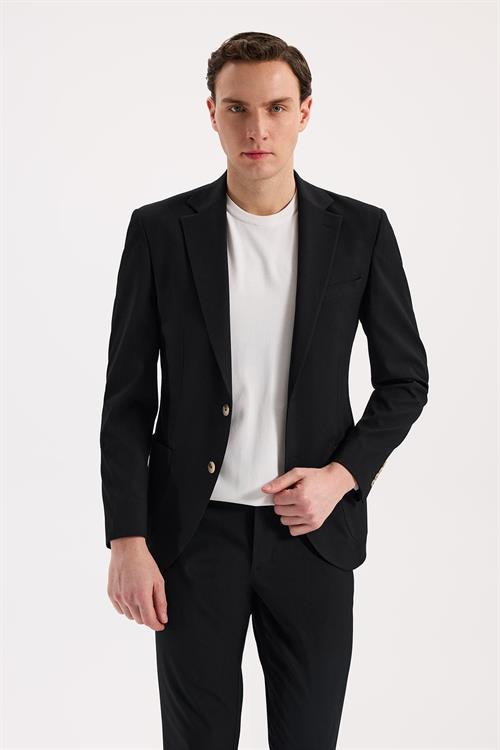 Siyah Dar Kalıp - Slim Fit Ceket Mono Yaka