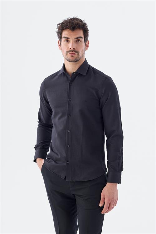 Rahat Kalıp - Comfort Fit Serili Gömlek-Jakamen  Yaka Alttan Düğmeli  Serili