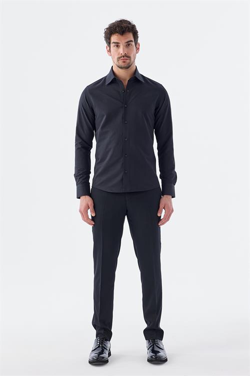 Dar Kalıp - Slim Fit Serili Gömlek-Jakamen  YAKA ÇİFT POLİKAT  Serili