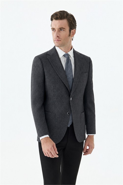 Antrasit Slim Fit Mono Yaka Desenli Ceket