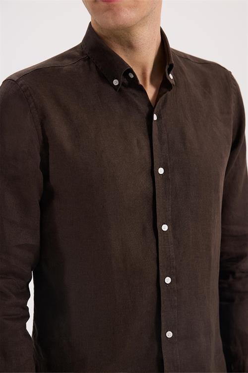 Kahve Rahat Kalıp - Comfort Fit Gömlek Klasik Yaka