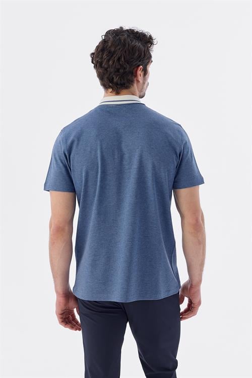 Dar Kalıp - Slim Fit Serili T-Shirt-Jakamen  POLO FERMUARLI  Serili