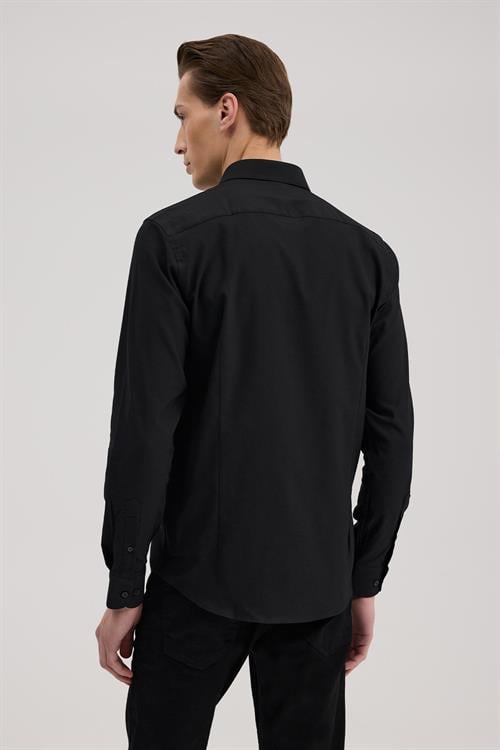 Siyah Rahat Kalıp - Comfort Fit Gömlek Klasik Yaka