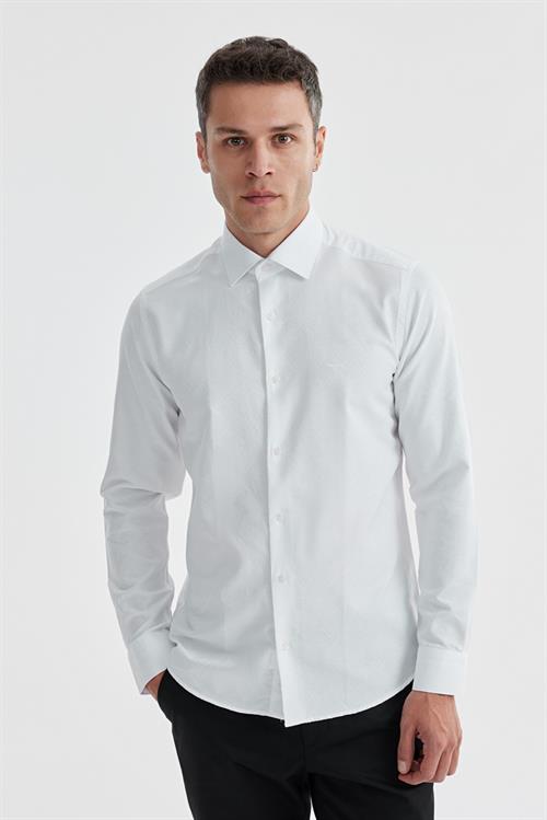 Beyaz Slim Fit Desenli pamuklu Gömlek