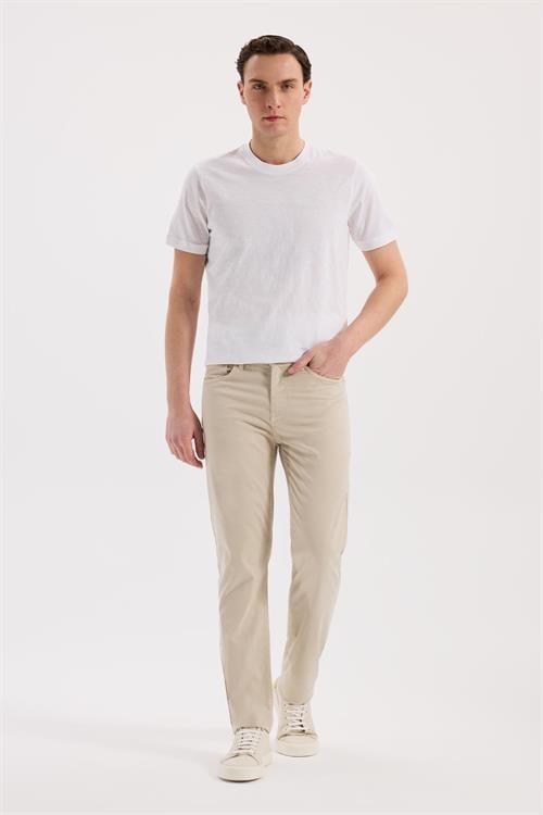 Bej Dar Kalıp - Slim Fit Pantolon Spor 5 Cep
