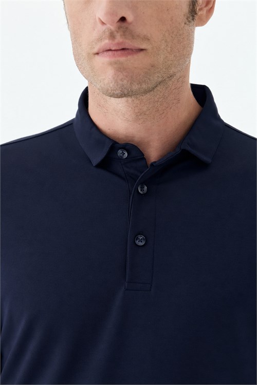 Lacivert Slim Fit Polo Yaka Sweatshirt
