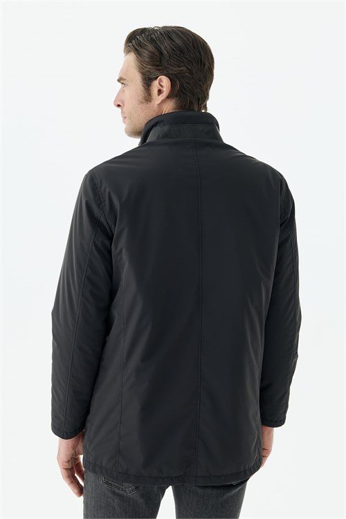 Siyah Comfort Fit Dik Yaka Mont