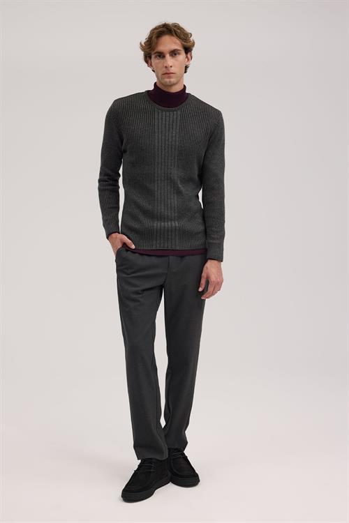 Antrasit Dar Kalıp - Slim Fit Triko Bisiklet Yaka