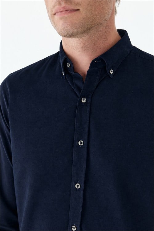 Lacivert Comfort Fit %100 Pamuk Kadife Gömlek