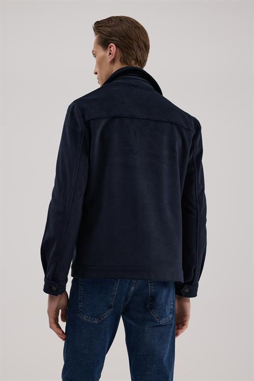 Lacivert Comfort Fit Hakim Yaka Kadife Mont