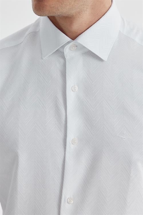 Beyaz Slim Fit Desenli pamuklu Gömlek