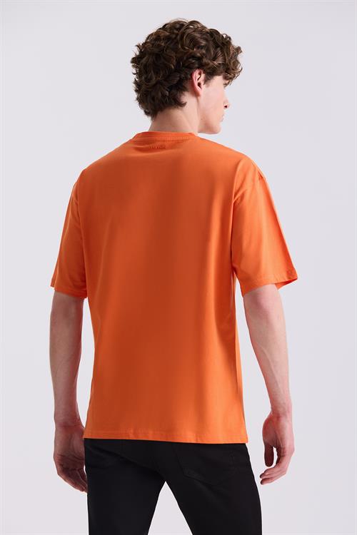 Oranj Over Size Yazı Baskılı Bisiklet Yaka T-Shirt