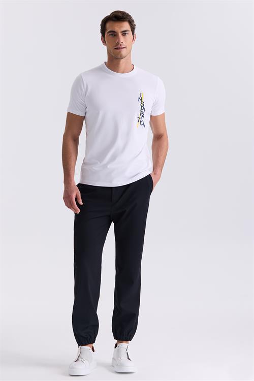 Beyaz Slim Fit Bisiklet Yaka T-Shirt