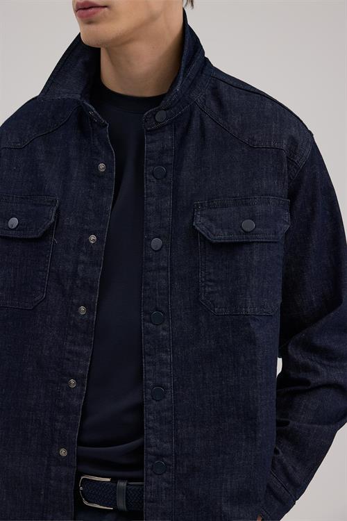 Lacivert Comfort Fit Cepli Pamuklu Kot Gömlek