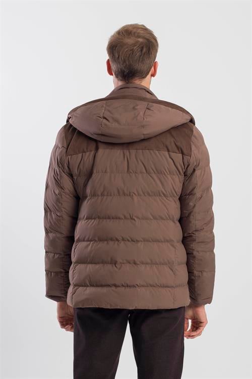 Kahve Comfort Fit Kapüşonlu Şişme Mont