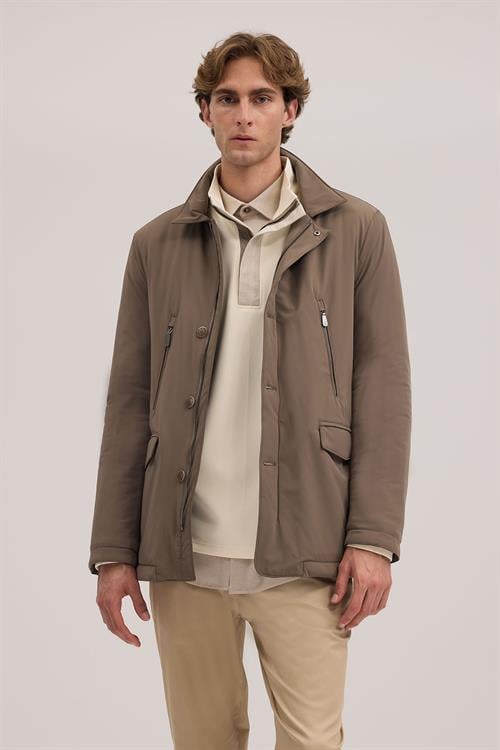 Bej Rahat Kalıp - Comfort Fit Mont Berberi Yaka