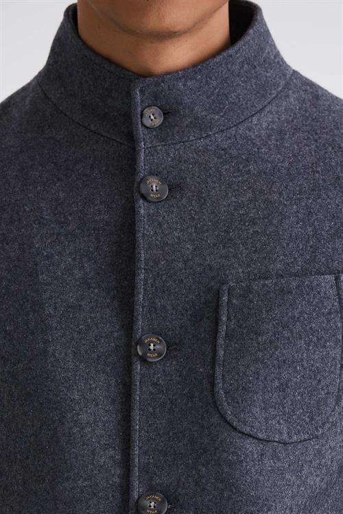 Antrasit Slim Fit Hakim Yaka Yünlü Spor Kaşe Kaban