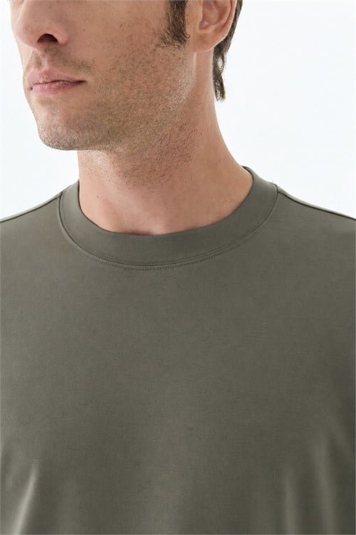 Haki Comfort Fit Rayon Karışımlı Bisiklet Yaka Sweatshirt