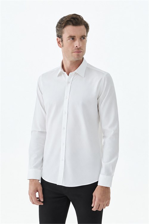 Beyaz %100 Pamuk Comfort Fit Klasik Yaka Gömlek