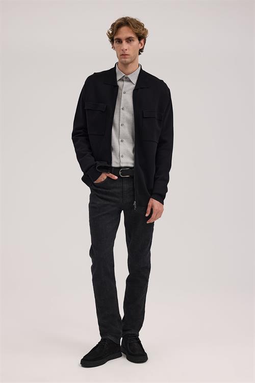Siyah Dar Kalıp - Slim Fit Triko Ceket