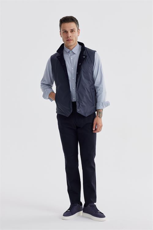 Lacivert Hakim Yaka Çift Taraflı Slim Fit Yelek