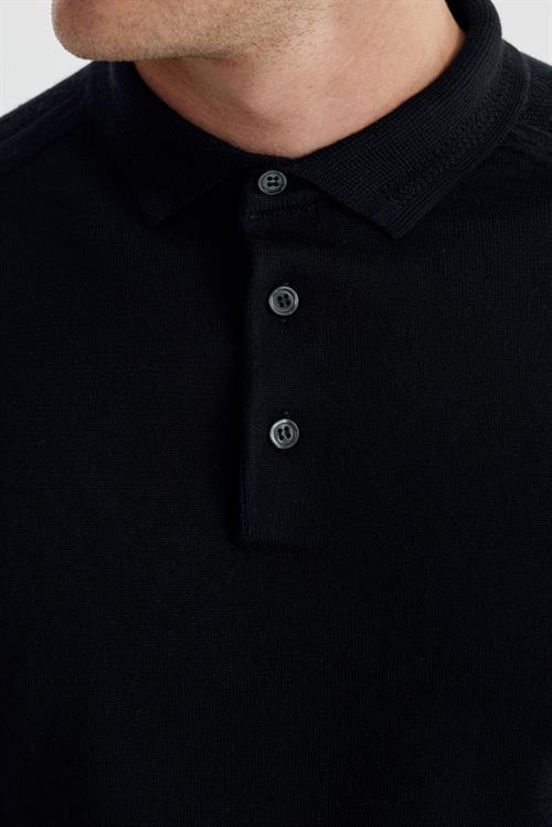 Lacivert Slim Fit Yünlü Desenli Polo Yaka Triko