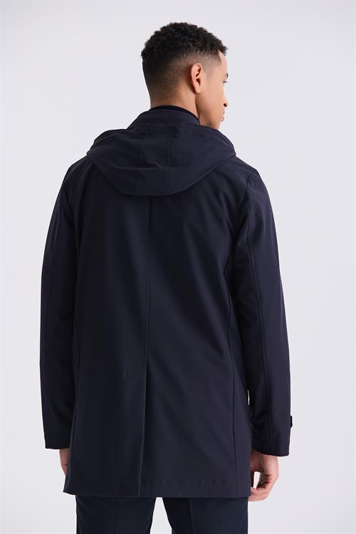 Lacivert Comfort Fit Kapüşonlu Gizli Fermuarlı Klasik Model Mont