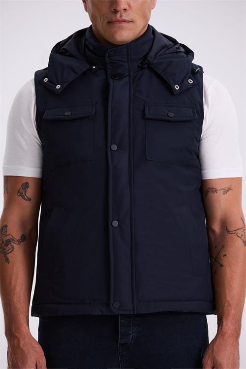 Lacivert Comfort Fit Cepli Kapüşonlu Rahat Kesim Safari Yelek