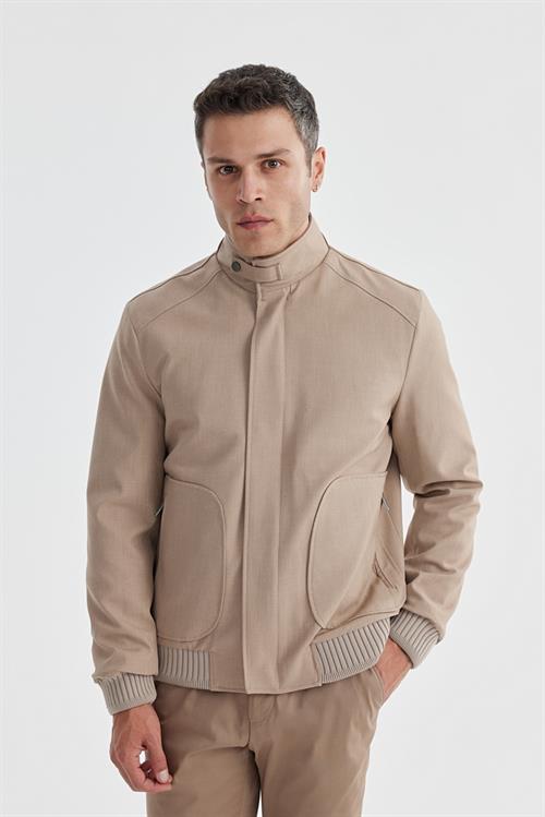 Bej Comfort Fit Dik Yaka Casual Mont