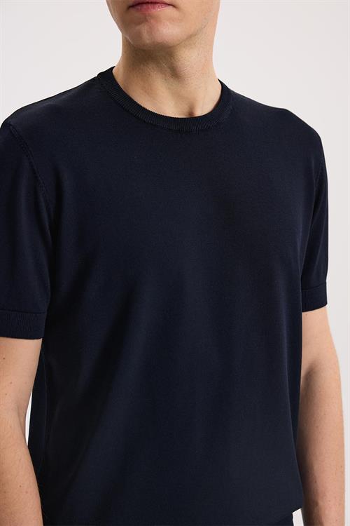 Lacivert Dar Kalıp - Slim Fit T-Shirt Bisiklet Yaka