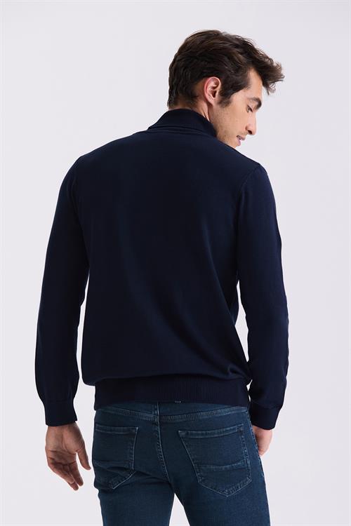 Lacivert Slim Fit Tam Balıkçı Yaka Triko Kazak