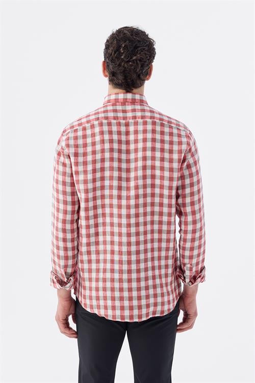 Rahat Kalıp - Comfort Fit Serili Gömlek-Jakamen  Yaka Alttan Düğmeli  Serili