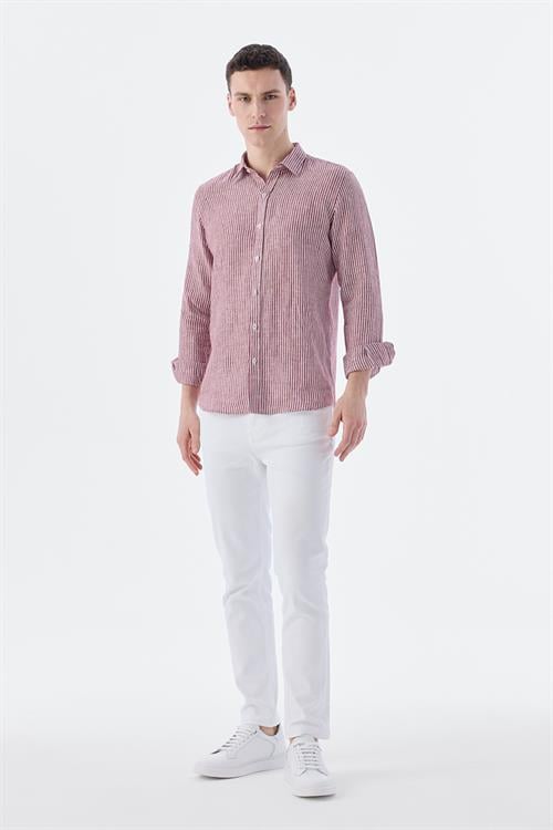 Bordo Rahat Kalıp - Comfort Fit Gömlek Klasik Yaka