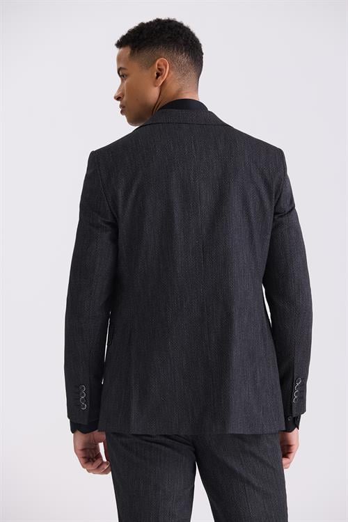 Siyah Slim Fit Mono Yaka Yelekli Takım Elbise	