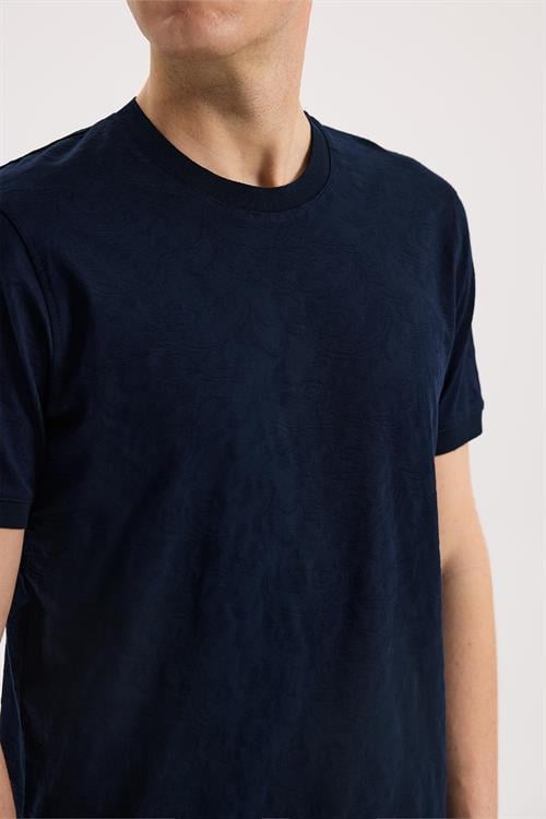 Lacivert Dar Kalıp - Slim Fit T-Shirt Bisiklet Yaka