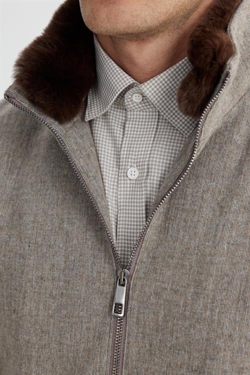 Kahve Comfort Fit Kürklü yaka Yünlü Mont