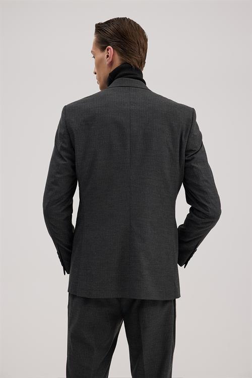 Antrasit Slim Fit Kırlangıç Yaka Çizgili Takım Elbise