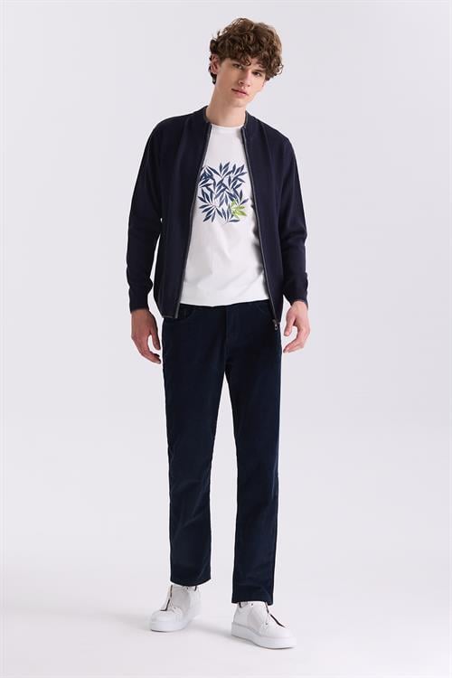 Lacivert Regular Fit Likralı Pamuklu Kadife Pantolon