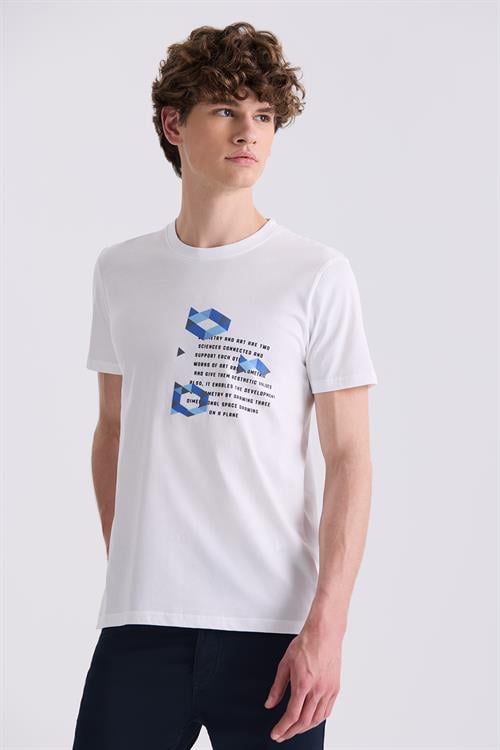 Beyaz Slim Fit Bisiklet Yaka T-Shirt