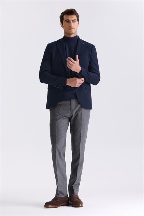 Lacivert Slim Fit Mono Yaka Çift Yırtmaç Spor Ceket