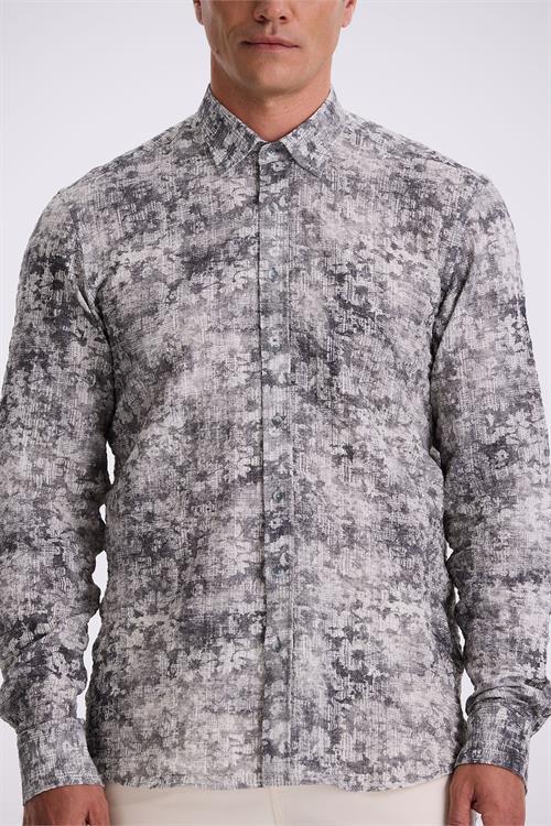 Siyah Desenli Düğmeli Yaka Comfort Fit Gömlek