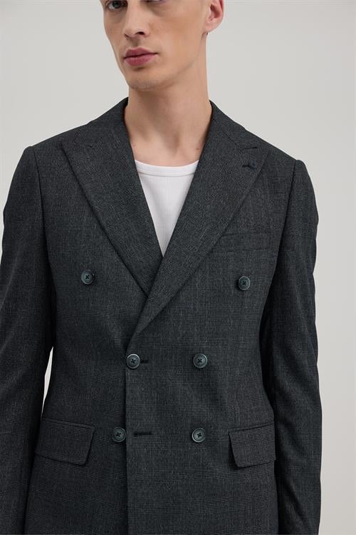 Lacivert Dar Kalıp - Slim Fit Takım Elbise Kruvaze